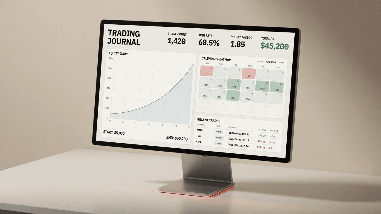Zeus Journal: stats header, equity curve, and calendar heatmap